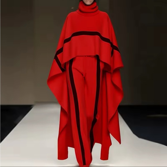 🎉Turtleneck Raglan Sleeves Loose Color Block Blouse+Straight Pants With … - Picture 1 of 6